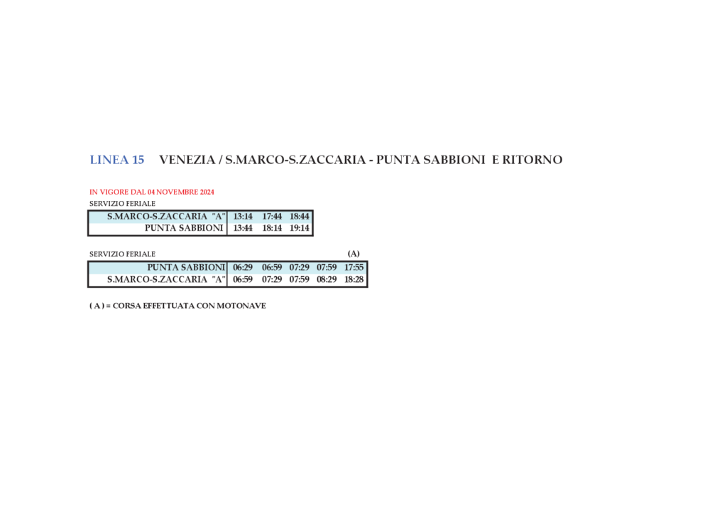 Fahrplan Venedig – Linie 15