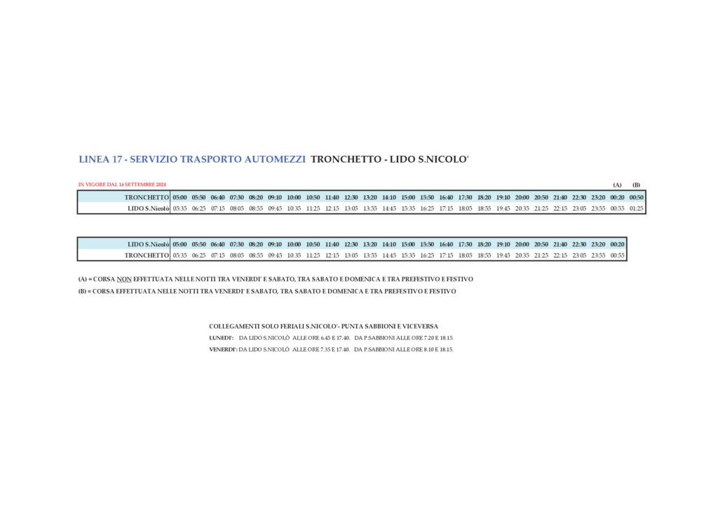 Fahrplan Venedig – Linie 17