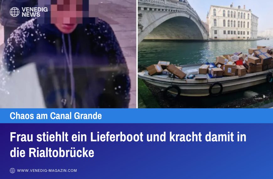 Frau stiehlt ein Lieferboot und kracht damit in die Rialtobrücke